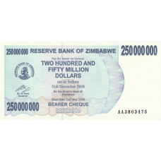 P59 Zimbabwe - 250.000.000 Dollars Year 2008/2008 (Bearer Cheque)